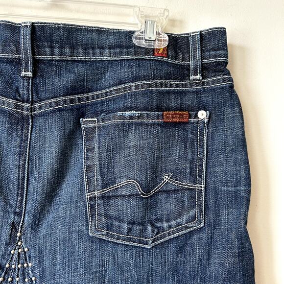 7 For All Mankind Jean Skirt Studded Size 31/12 Denim Made in USA Y2K Modest - Picture 2 of 10